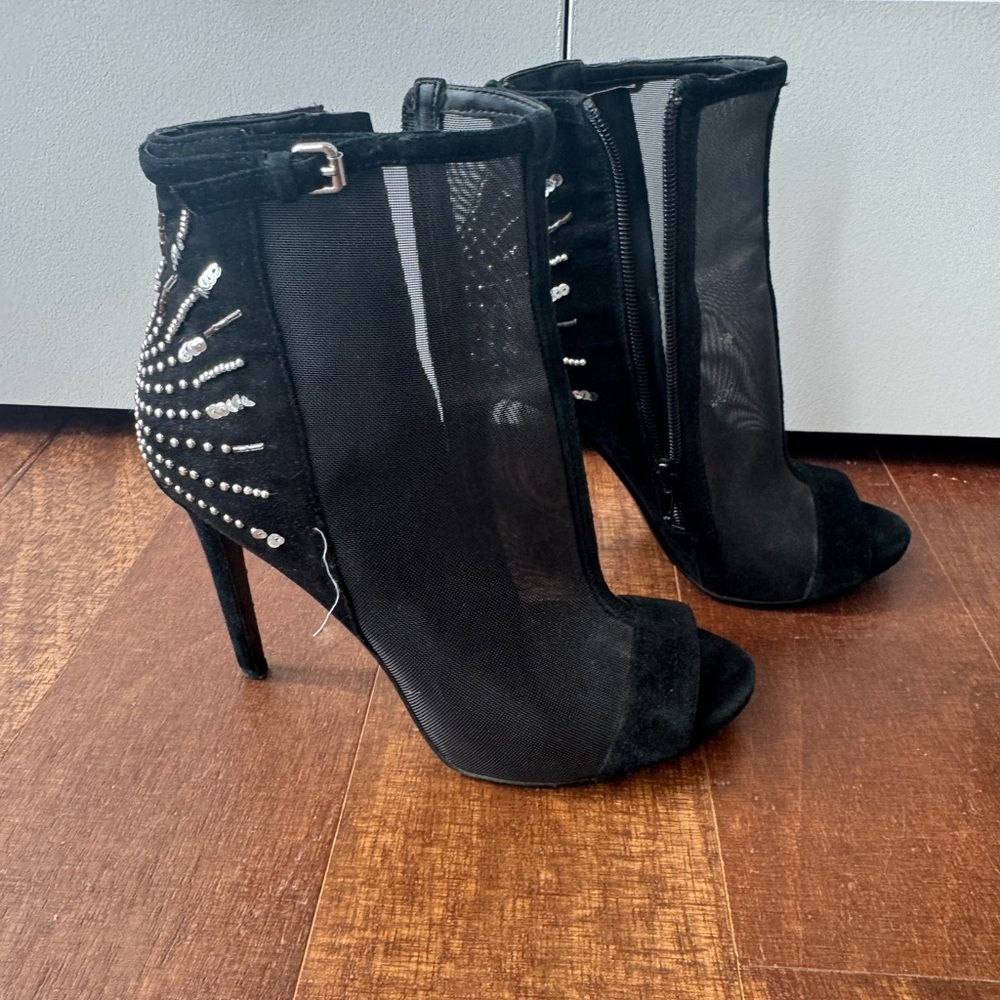 Guess Black Mesh Stiletto Heels with Silver Accents